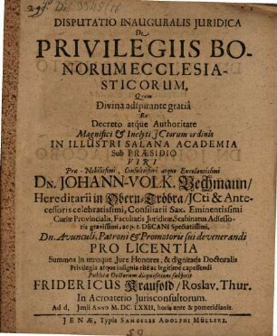 Disp. inaug. iur. de privilegiis bonorum ecclesiasticorum