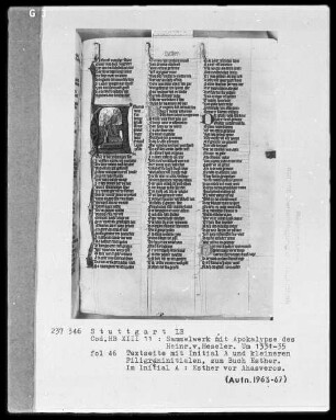 Sammelwerk mit Apokalypse des Heinrich von Hesler & Christherrenchronik — Esra, Nehemia, Esther und Judith, Folio 27recto-51verso — ---, Folio 27recto-51versoAhasver und Esther, Folio 46recto