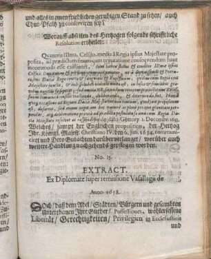 No. 15. Extract. Ex Diplomate super remissione Vasallaga de Anno 1658.