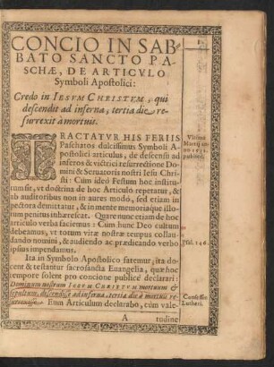 Concio In Sabbato Sancto Paschae, De Articulo Symboli Apostolici: