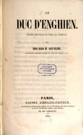 Le duc d'Enghien, épisode historique du temps du consulat