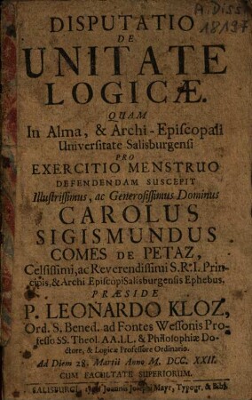 Disputatio De Unitate Logicae