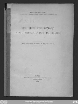 Sul libro Siro-Romano e sul presunto diritto Siriaco