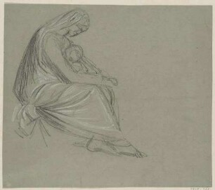 Sitzende Frau (Madonna?) mit Kind im Schoß