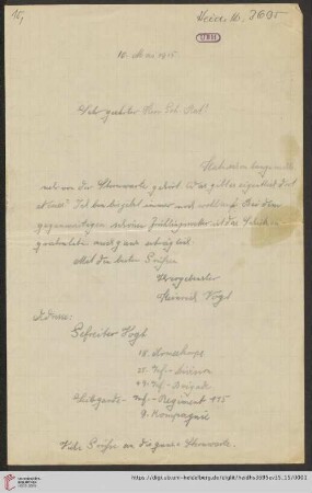 Briefe von Heinrich Vogt an Max Wolf: Brief von Heinrich Vogt an Max Wolf