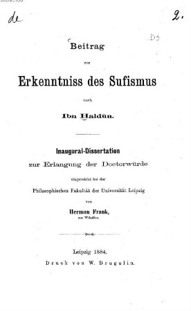 Beitrag zur Erkenntnis des Sufismus nach Ibn Ḫaldûn