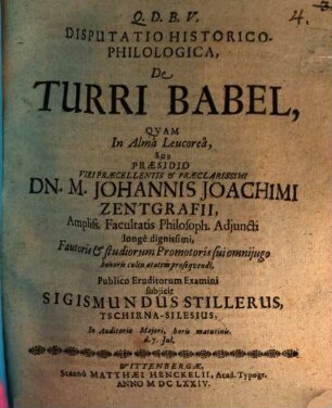 Disputatio Historico-Philologica, De Turri Babel