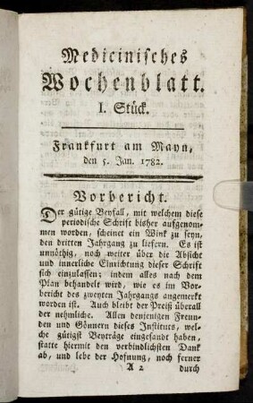 I. Stück. Frankfurt am Mayn, den 5. Jan. 1782. - IV. Stück. Frankfurt am Mayn, den 26. Jan. 1782.