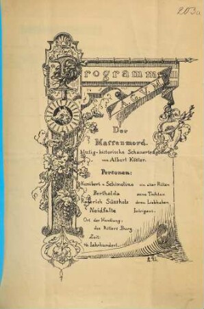 Programm A.G.V.M. Der Massenmord. blutig-historische Schauertragödie von Albert Kösler ...