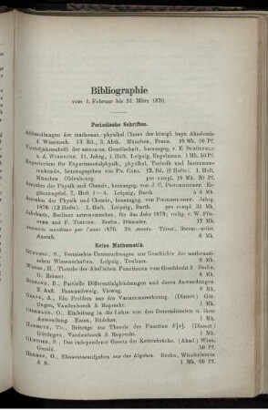 Bibliographie vom 1. Februar bis 31. März 1876.