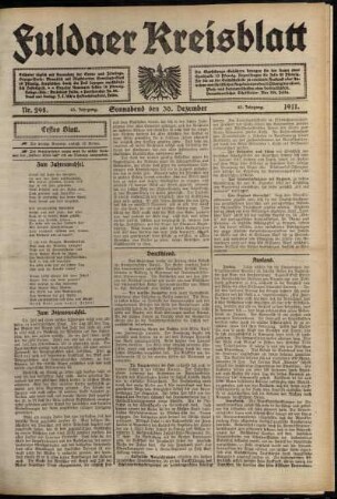 Erste Ausgabe vom Samstag, den 30. Dezember 1911.