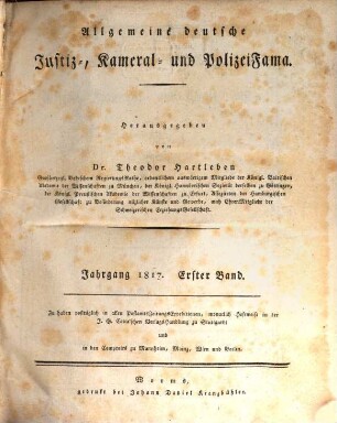 Allgemeine deutsche Justiz-, Kameral- und Polizeifama. 1817 = Jg. 16