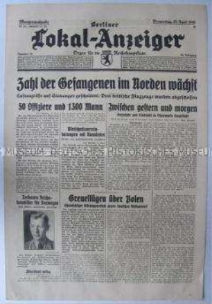 Tageszeitung "Berliner Lokal-Anzeiger" u.a. über die Herausgabe eines Dokuments der polnischen Exilregierung in Paris