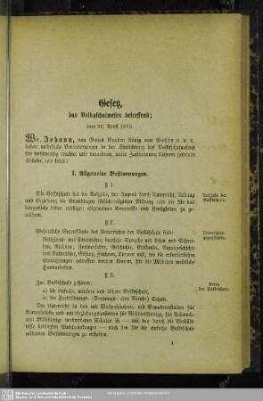 Gesetz, das Volksschulwesen betreffend; vom 26. April 1873