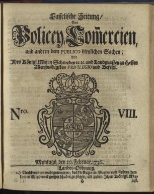 Nro. VIII, Montags, den 20. Februar 1736