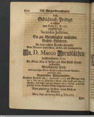 XIII. Gedächtnis-Predigt: Ein zur Gerechtigkeit weisender Rechts-Gelehrter