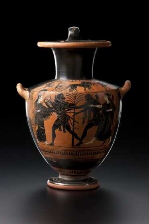 Attische Hydria mit dem den Dreifuß stehlenden Herakles, um 510 v. Chr.