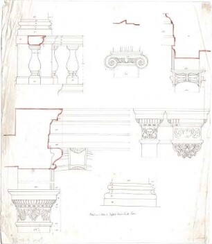 Stegmann, Carl von; Italien; Bauaufnahmen - Hof im Palais Lante in Rom (Schnitte, Details)