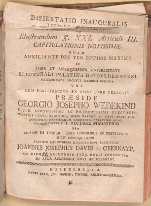 Diss. inaug. ... ad illustrandum § XXI. Articuli III. Capitulationis novissimae