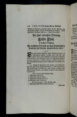 Der Hof-Gerichts-Ordnung Erster Theil.