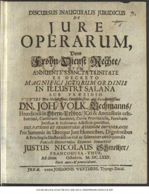 Discursus Inauguralis Iuridicus De Iure Operarum