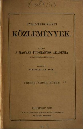 Nyelvtudományi közlemények. 11. 1875