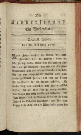 XXXIII. Stück, den 19. Februar 1776