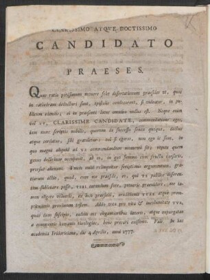 Clarisimo Atque Doctossimo Candidato Praeses