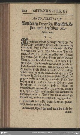 Ad Tit. XXXVI. O. R. Von denen Expensen Gerichts-Kosten und derselben Moderation