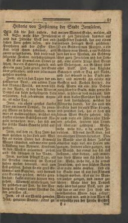 Historie von Zerstörung der Stadt Jerusalem