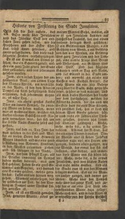 Historie von Zerstörung der Stadt Jerusalem