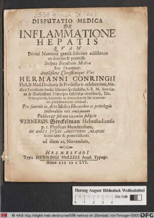Disputatio Medica De Inflammatione Hepatis