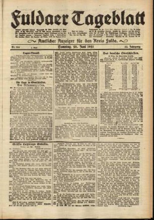Erste Ausgabe vom Samstag, den 25. Juni 1921.
