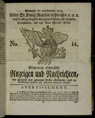 No. 14. Montags, den 2ten Aprilis, 1759.