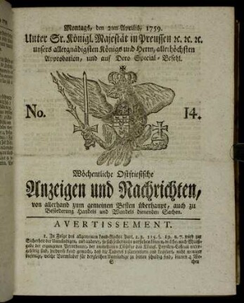 No. 14. Montags, den 2ten Aprilis, 1759.
