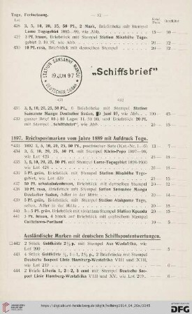 Ausländische Marken mit deutschen Schiffspostenwertungen (Nr. 442-450)