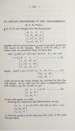 On certain properties of the tetrahedron.