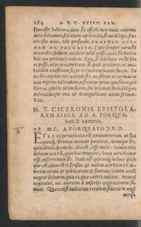 M. T. Ciceronis Epistolarum Liber Ad A. Torquatum & caeteros.