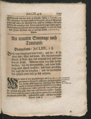 Am neunten Sonntage nach Trinitatis / Evangelium / Jes. LIIX, 7.8