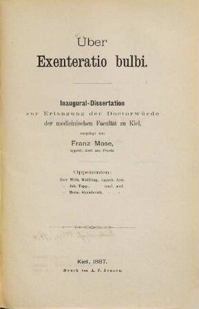 Über Exenteratio bulbi : Inaug. Diss.
