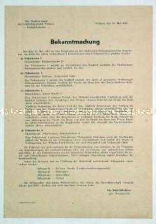 Bekanntmachung des Stadtvorstandes der Stadt Weimar über die Einteilung der neuen Polizei-Reviere (zweisprachig)