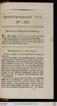 Intelligenzblatt Nro. III