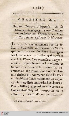 Chapitre XV: De la Colonne Virginale ; de la Colonne de porphyre; des Colonnes triomphales de Théodose et d’Arcadius ; de la Colonne de Marcian