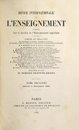 Revue internationale de l'enseignement. 2. 1881