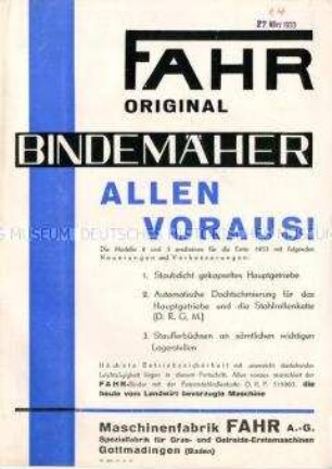 Bindemäher Modell 2 und 3