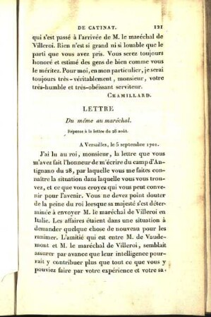 Lettre Du même au maréchal. Réponse à la lettre du 28 août.