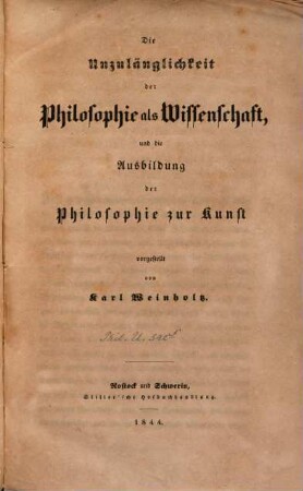 Die Unzulänglichkeit der Philosophie als Wissenschaft