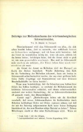 Beiträge zur Molluskenfauna des württembergischen Schwarzwaldes