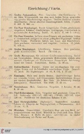 Einrichtung/Varia (Nr. 185-197)