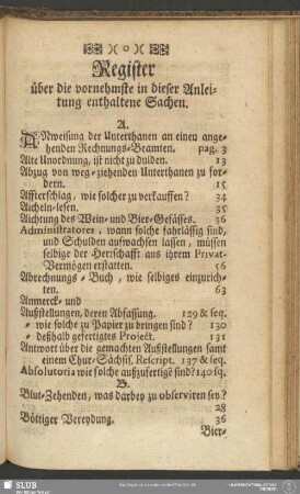 Register über die vornehmste in dieser Anleitung enthaltene Sachen